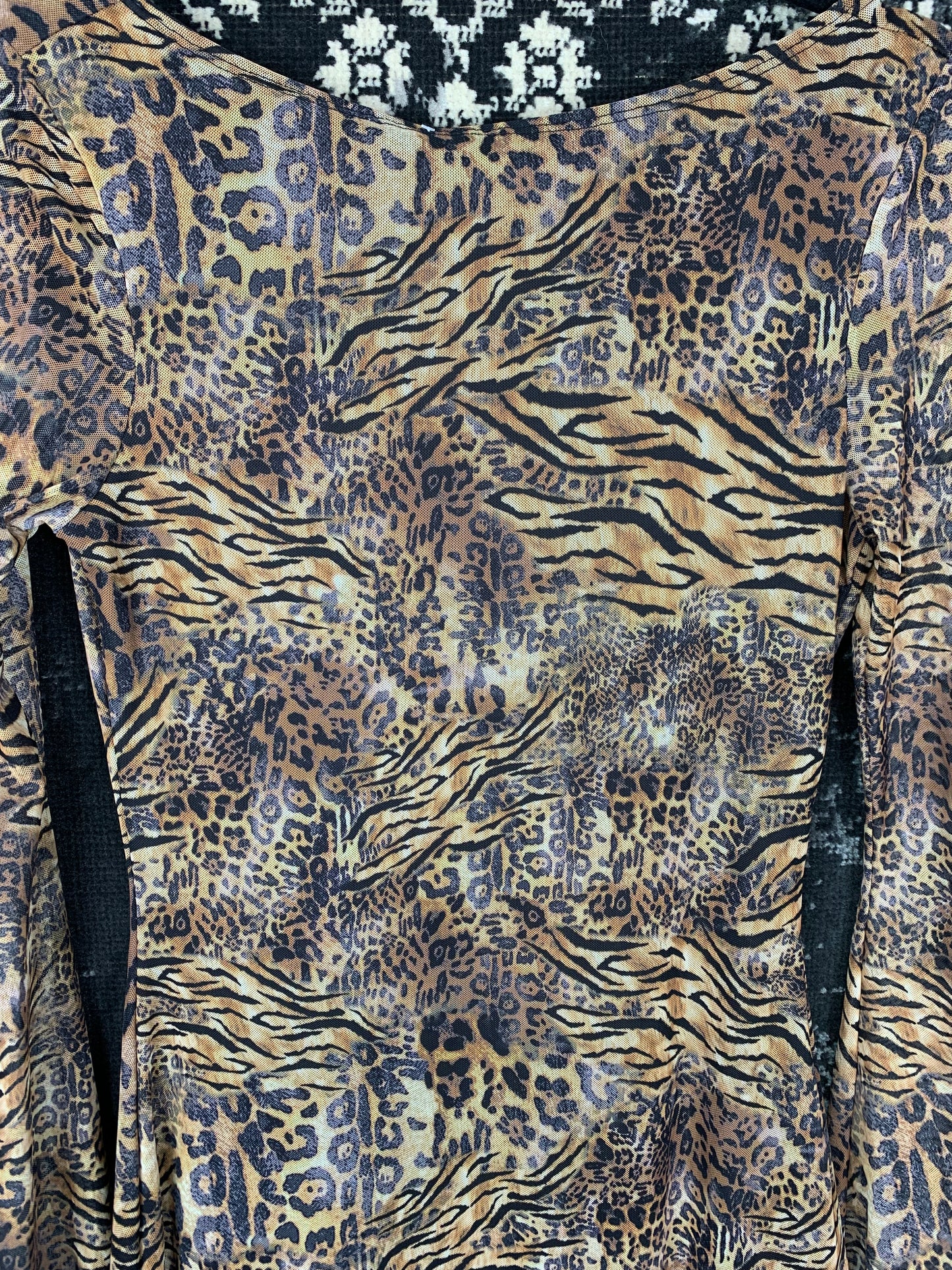 Womens Y2K Style Mesh Animal Print Long Sleeve Dress