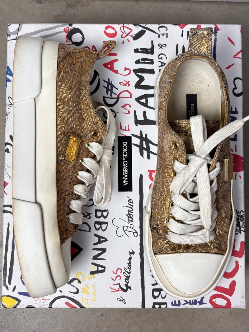 Women's Y2K Dolce & Gabbana Gold Brocade Sneakers