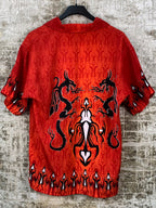 Mens Y2K Red Tribal Dragon Button Up Shirt