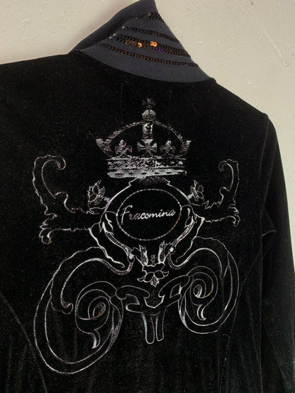 Fracomina Black Velvet Zip-Up Hoodie