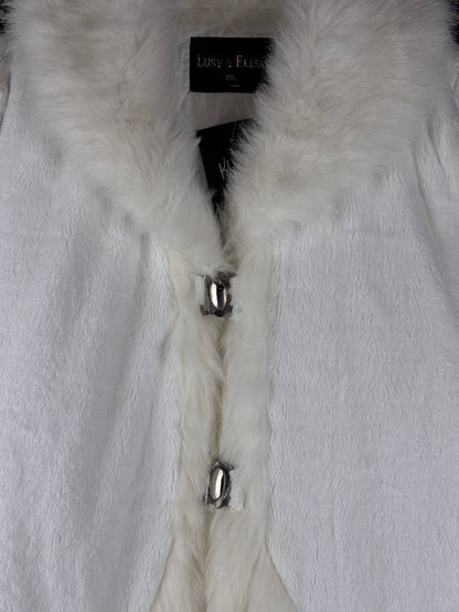 Women's Y2K Style White Soft Faux Fur Coat with Faux Fur Trim
