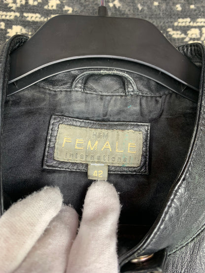 Women's Y2K Black Faux Leather Moto Jacket