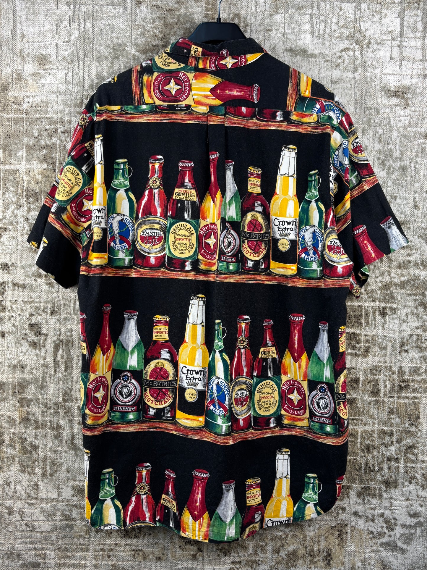 Mens Cotton Beer Bottle Print Button Up Shirt