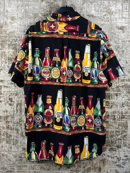 Mens Cotton Beer Bottle Print Button Up Shirt