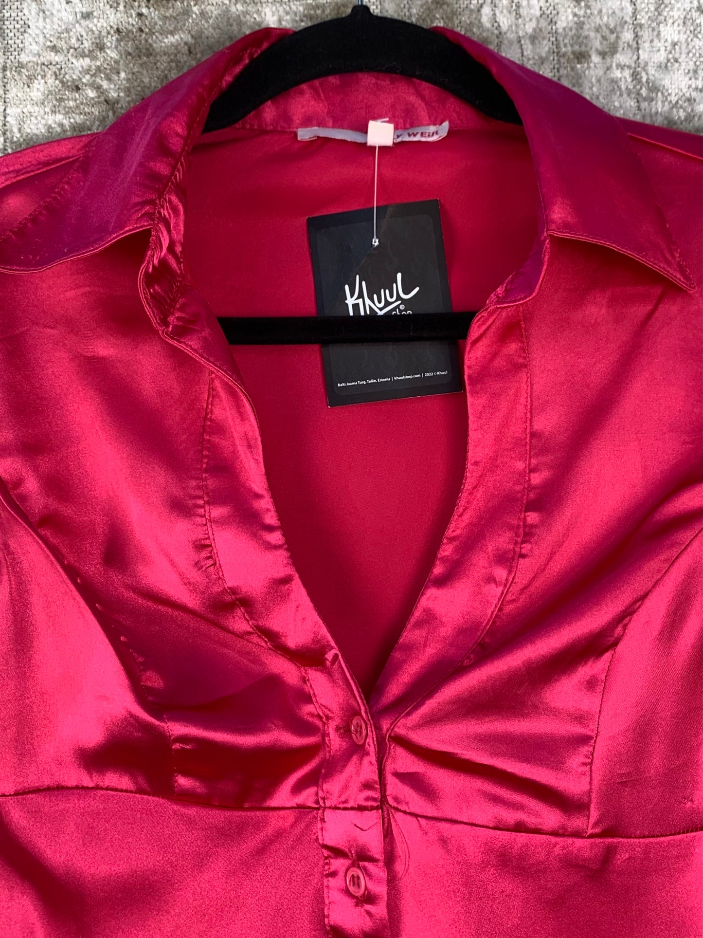 Womens Vintage Y2K Hot Pink Satin Blouse