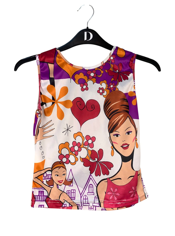 Womens Vintage Y2K Graphic White Multicolor Tank Top