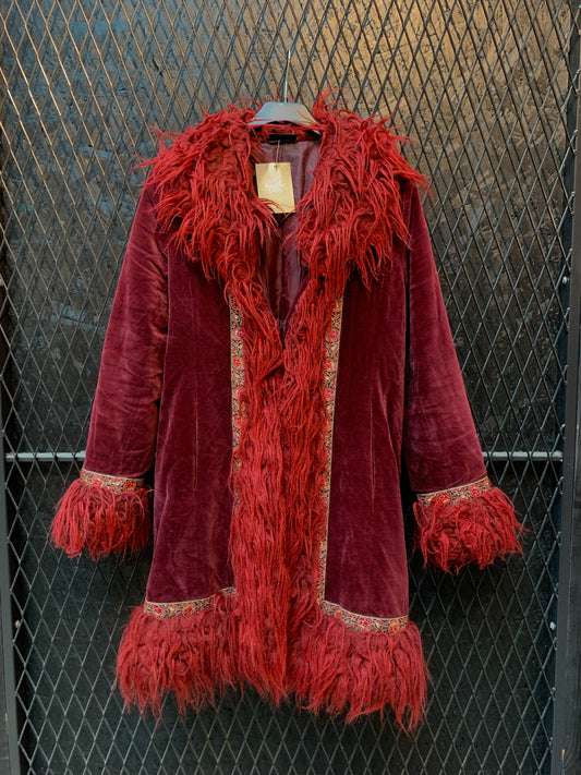 Women's Vintage Red Velvet Boho Coat