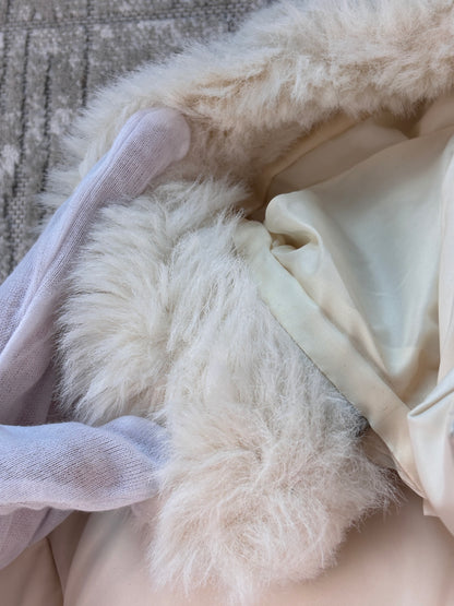 Womens White Puffer Jacket Faux Fur Hood Vintage Cream Winter Coat
