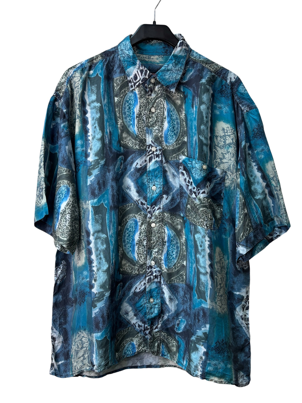 Fictif 90s Silk Abstract Print Short Sleeve Shirt
