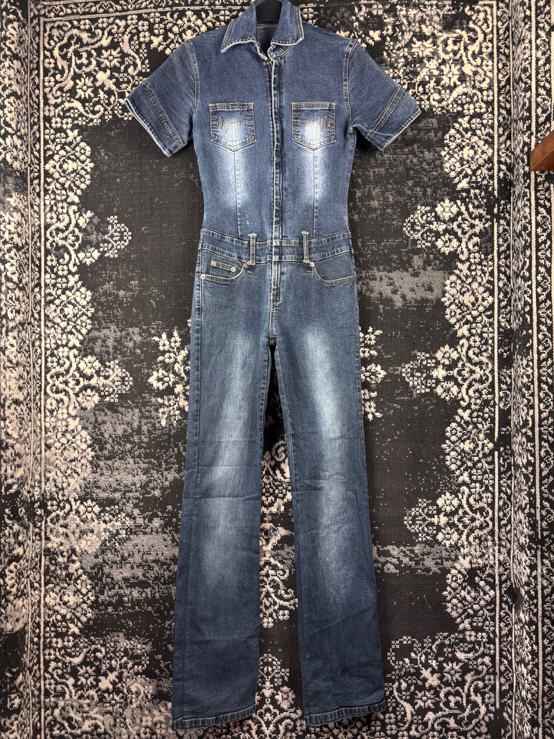 Womens Y2K Dark Wash Denim Jumpsuit