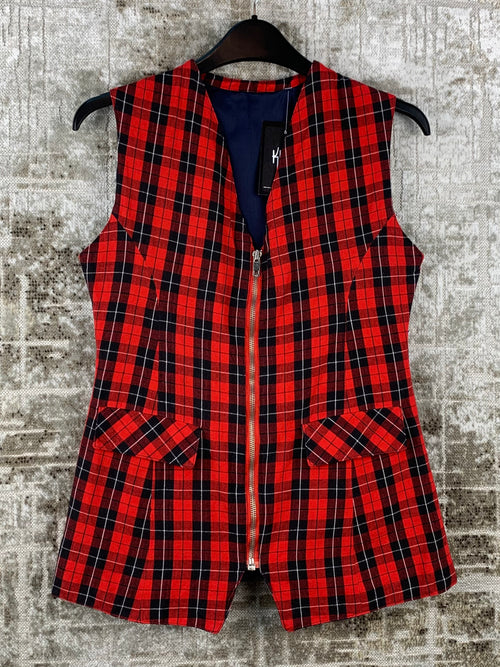 Womens Vintage Red Black Checkered Vest