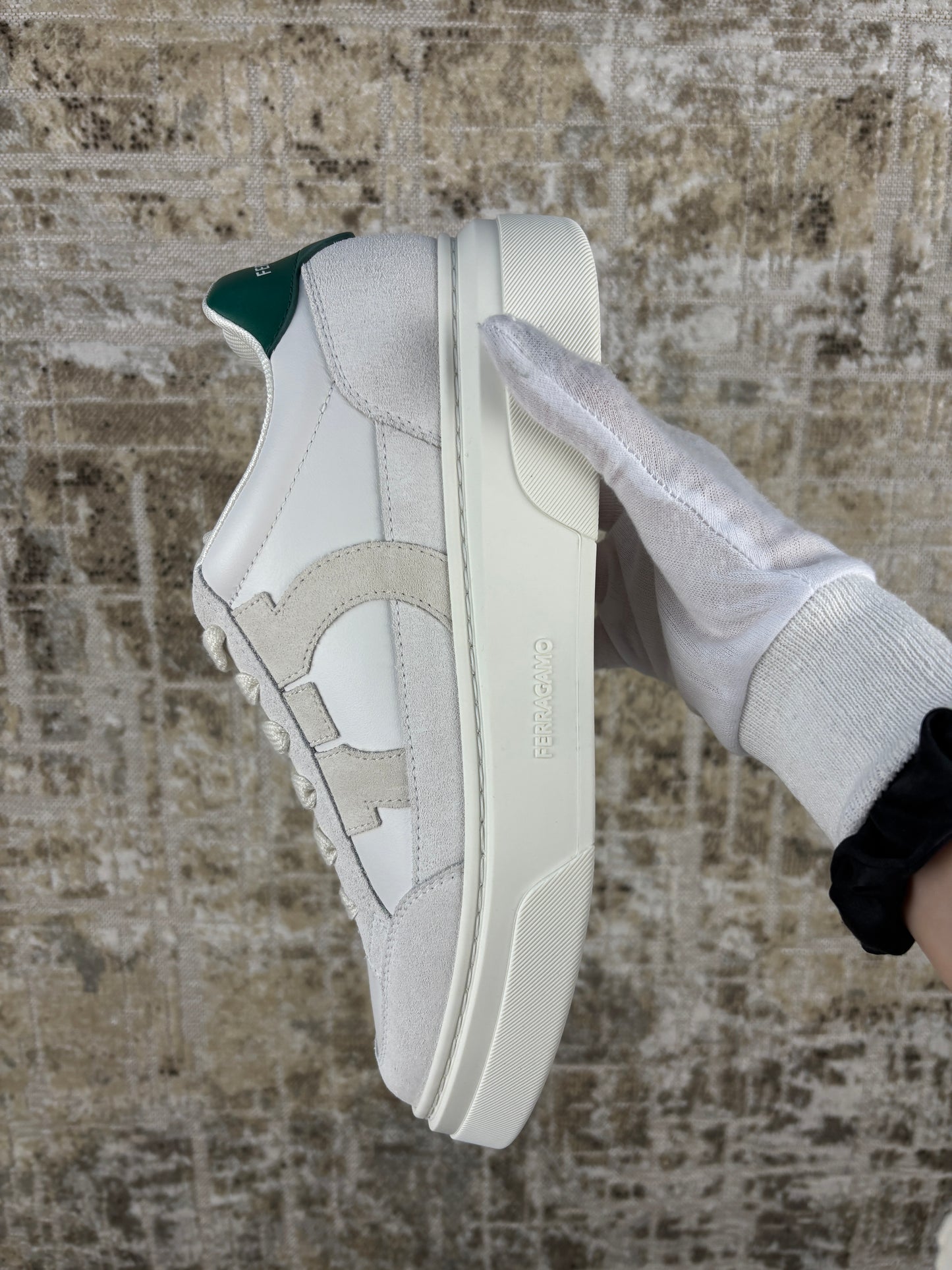Ferragamo Gancini-Patch Calfskin Leather Sneakers