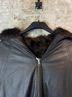 Vintage Hooded Leather Parka with Fur Lining