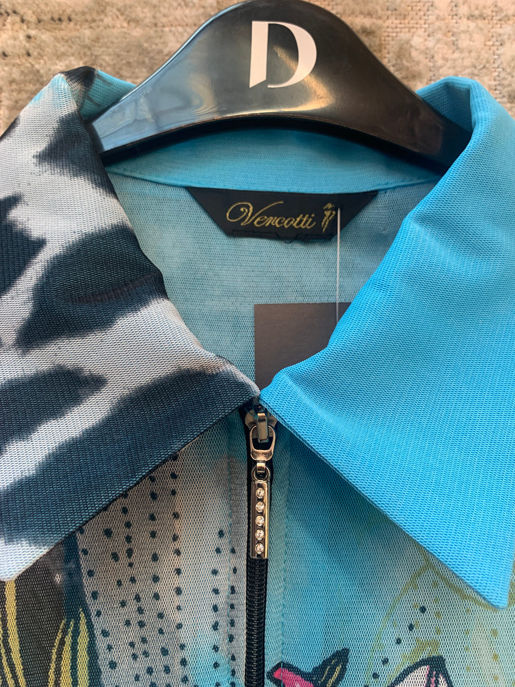 Vercotti Floral & Animal Print Mesh Zip Shirt