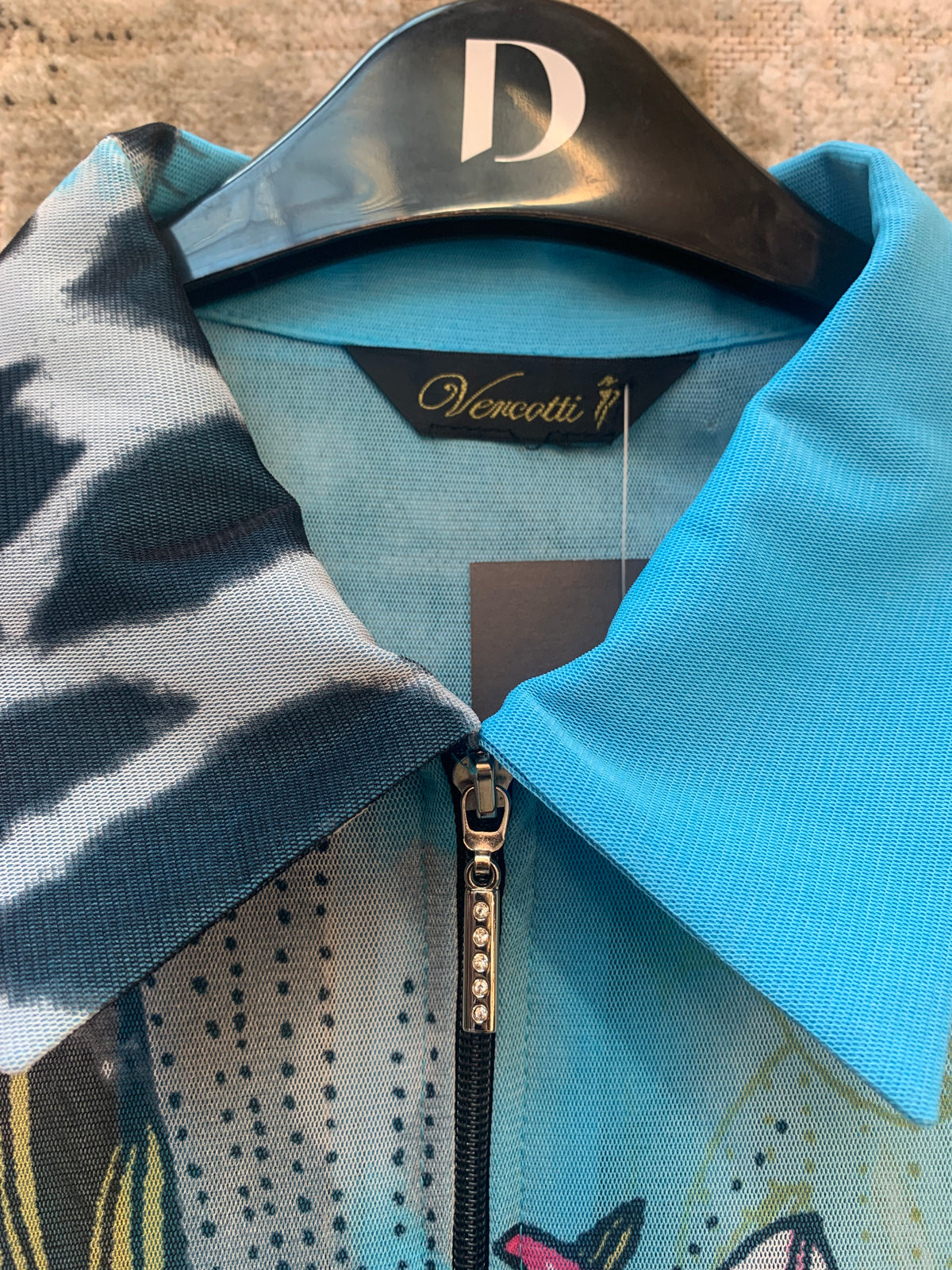 Vercotti Floral & Animal Print Mesh Zip Shirt