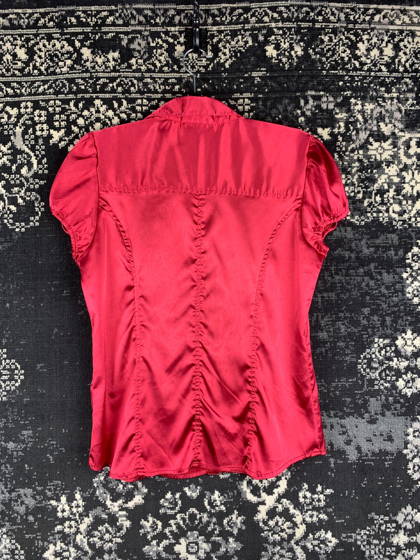 Y2K Women's Pinkish Red Satin Button-Up Shirt