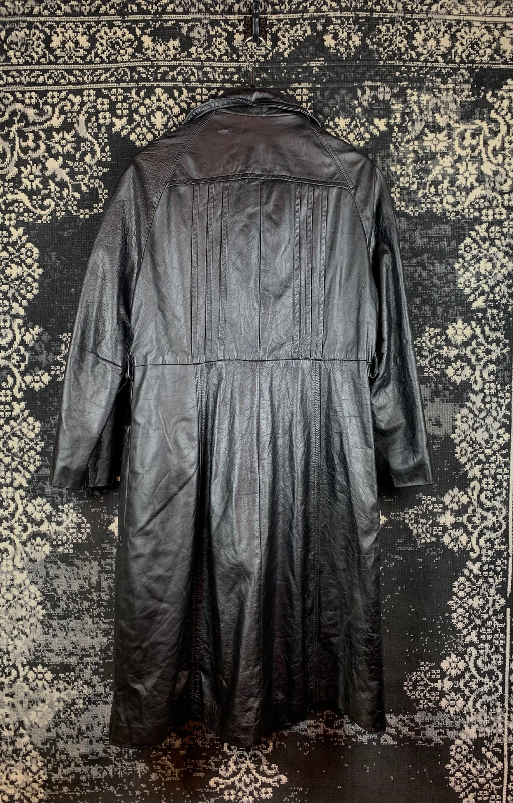 Womens Vintage Black Genuine Leather Long Coat