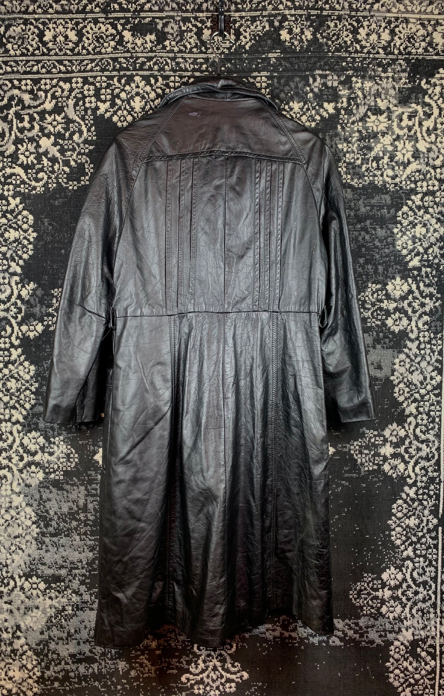 Womens Vintage Black Genuine Leather Long Coat