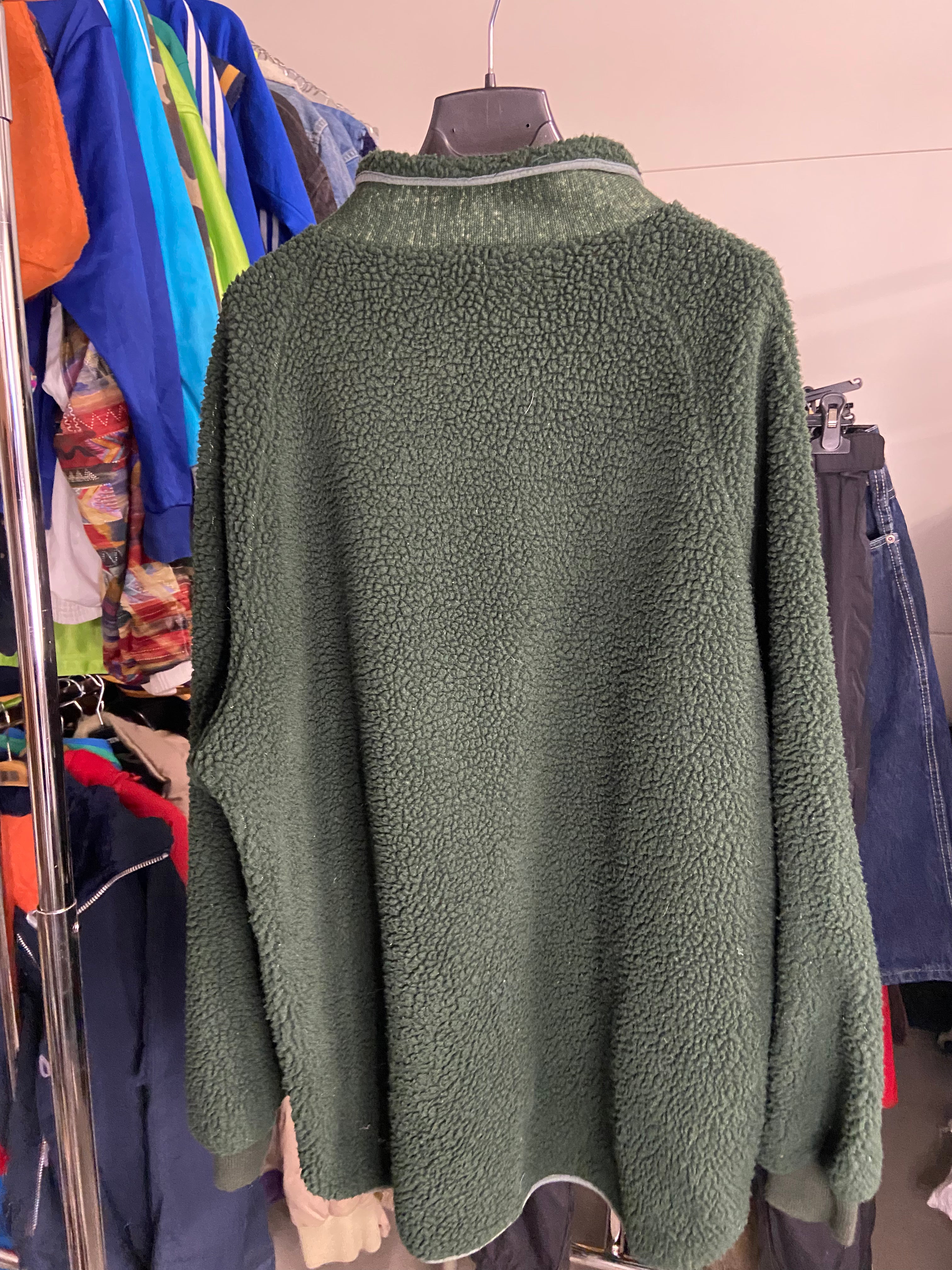 Vintage Green Teddy Fleece Jacket XL Cozy Full-Zip Outerwear