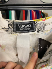 Vintage Versace Zebras Printed Jeans White Womens M Rare
