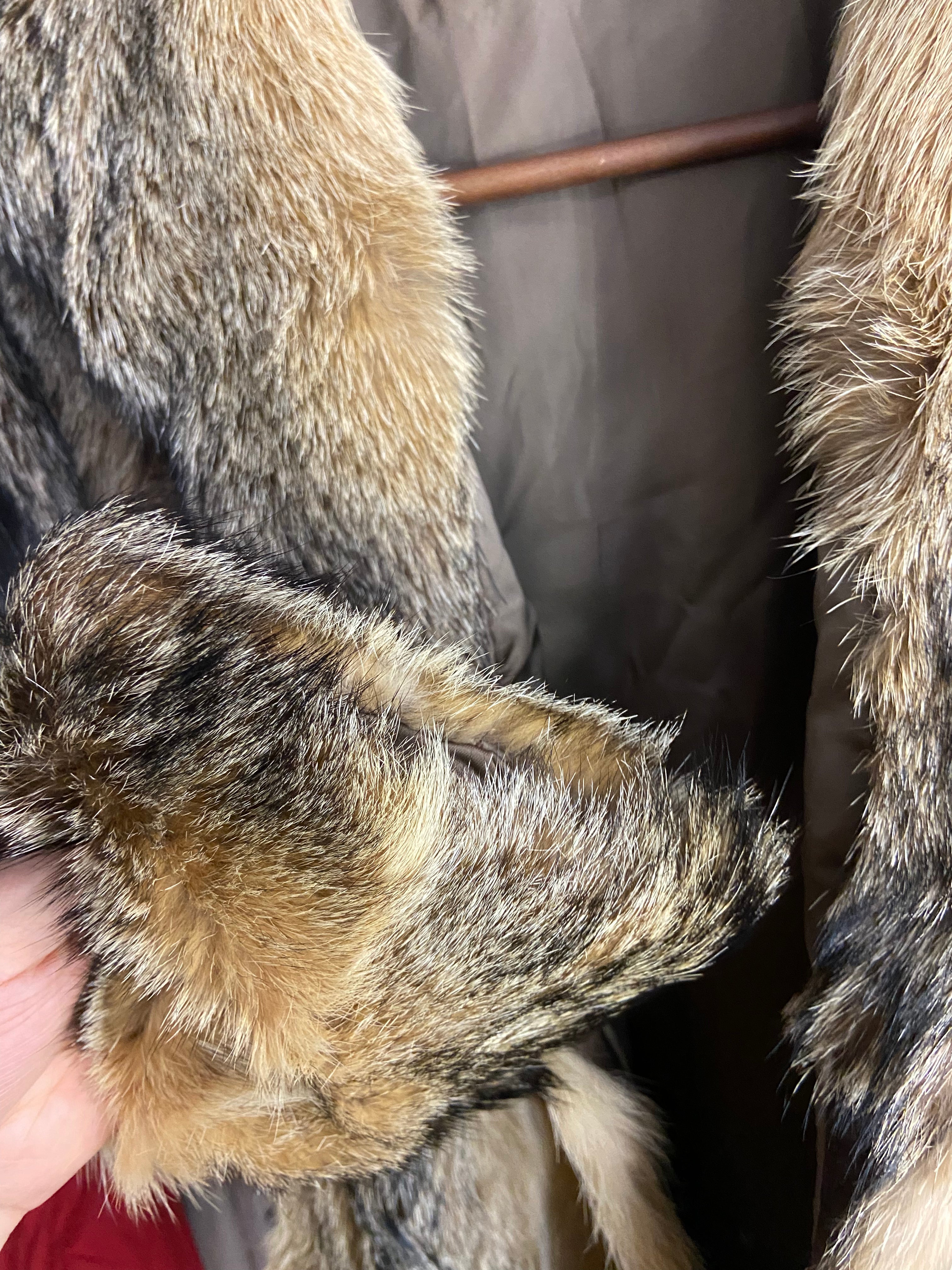 Short Multicolor Wolf Coyote Fur Overcoat Jacket Women's M Vintage