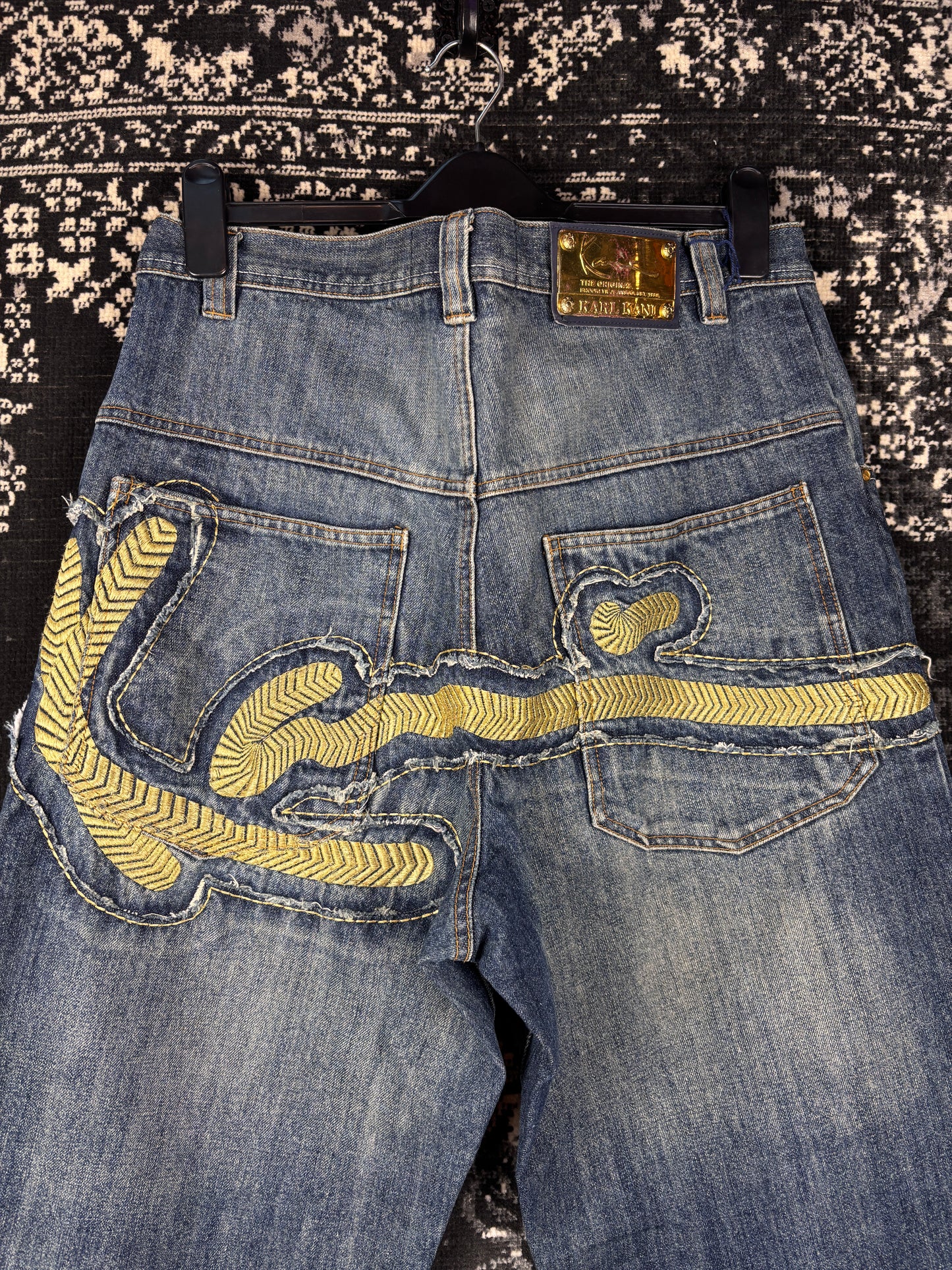 Y2K Vintage Karl Kani Gold Embroidered Jeans