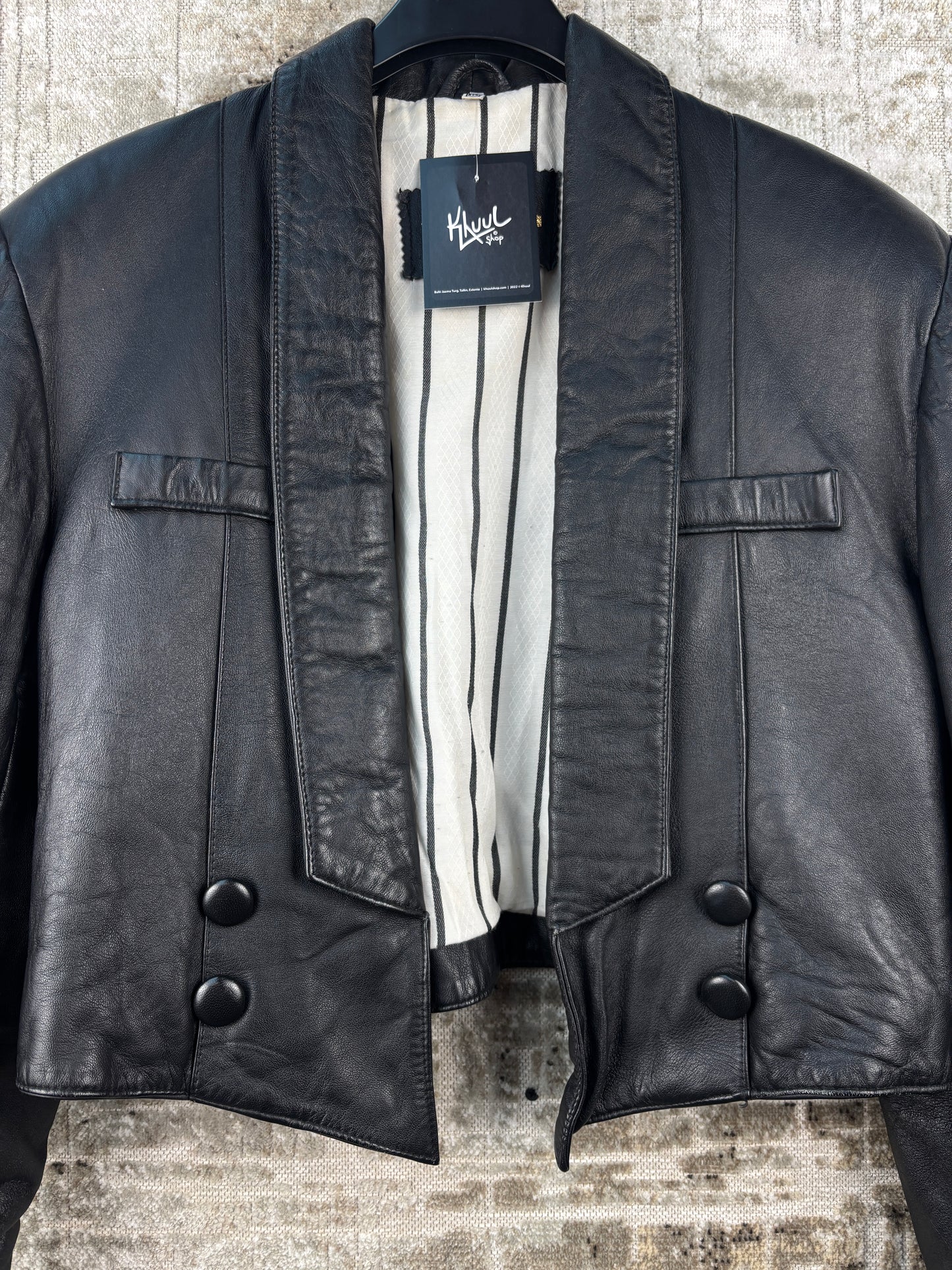 Womens Vintage Black Leather Cropped Blazer