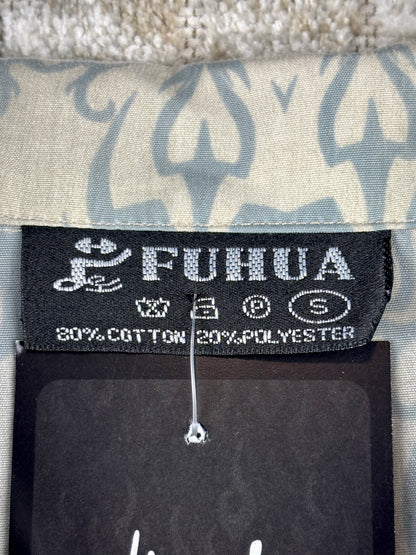 Mens Y2K Tribal Dragon Grey Button Up Shirt