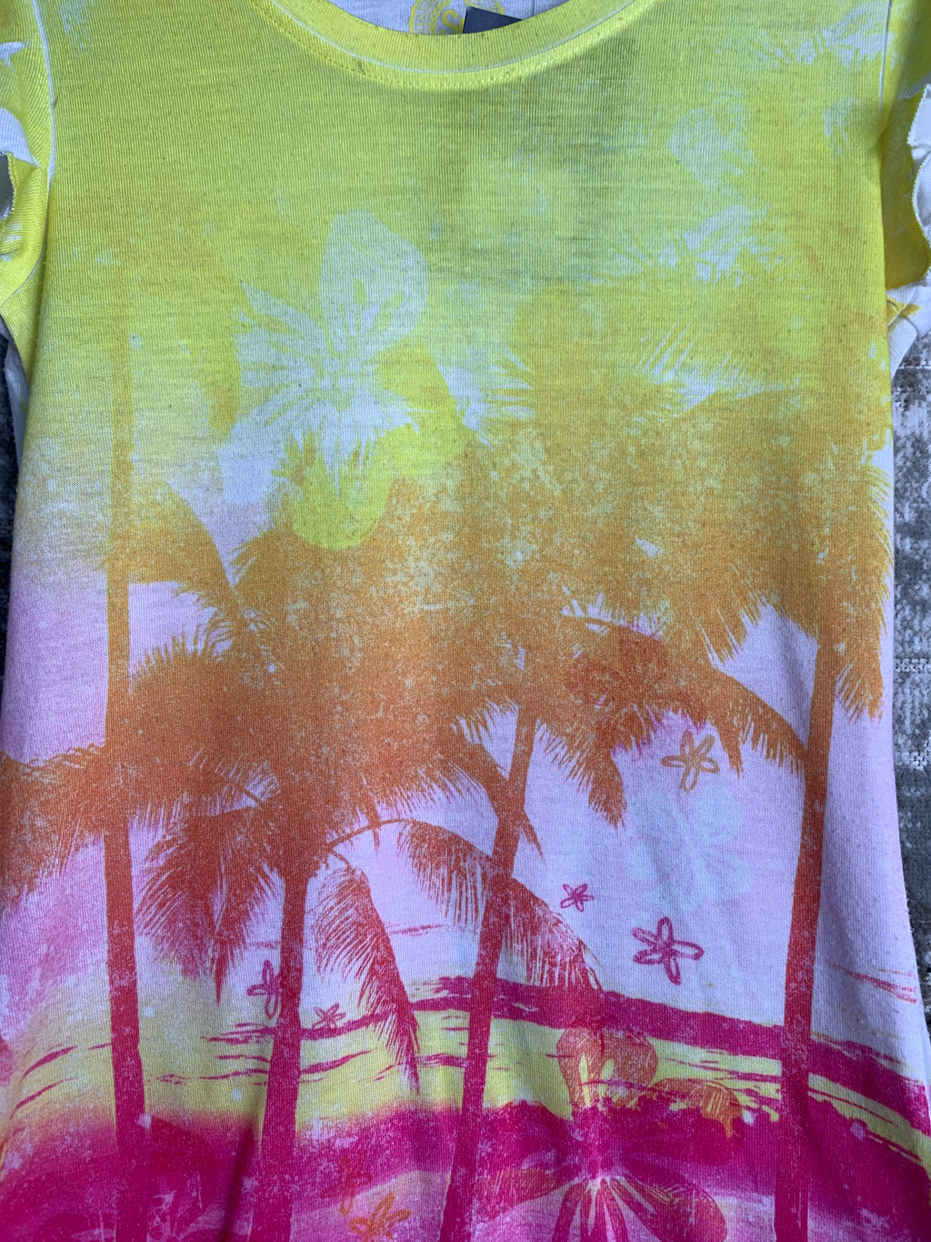 SO Tropical Palm Sunset Ruffle Top