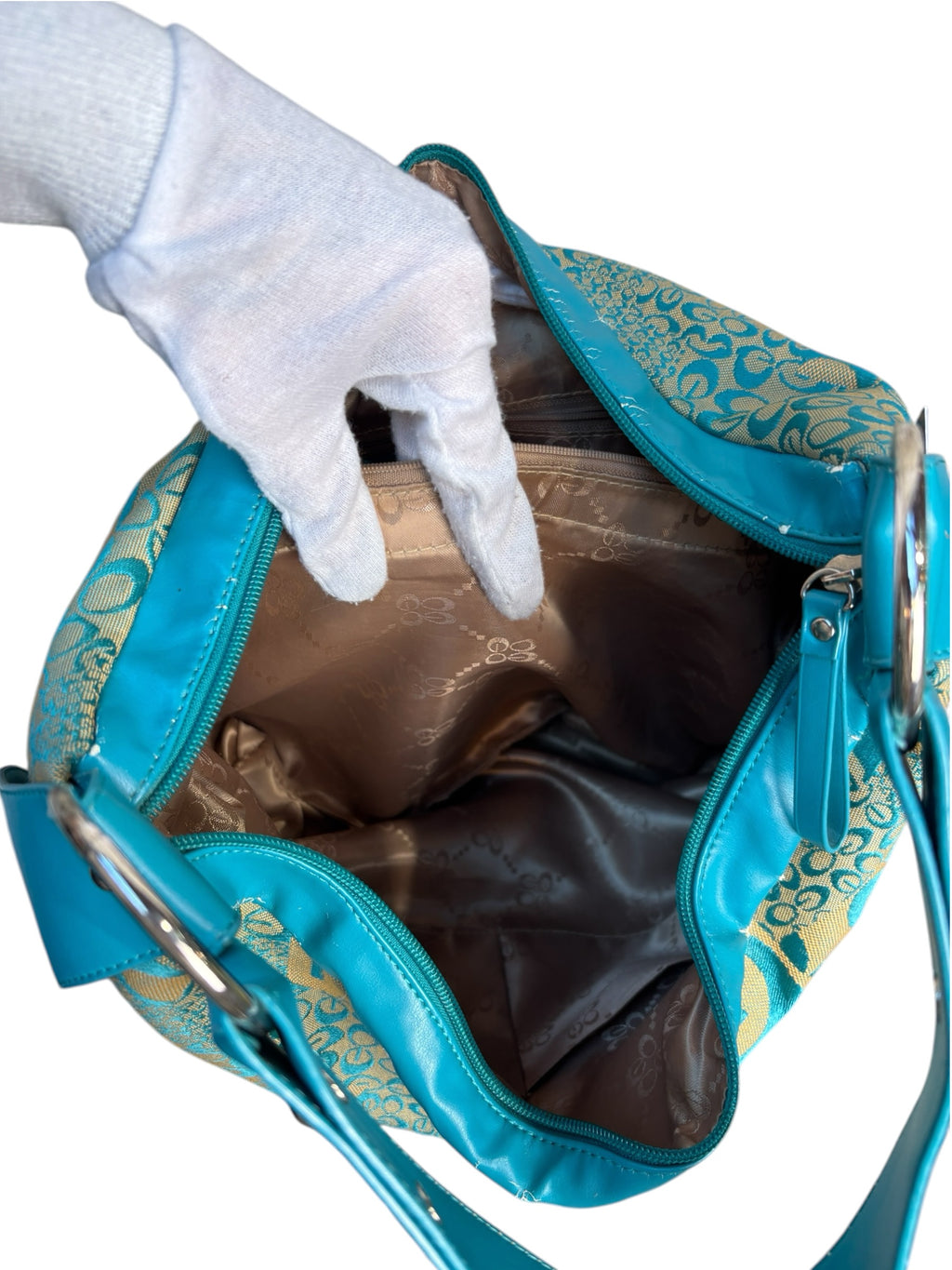 Y2K Teal Floral Jacquard Hobo Bag