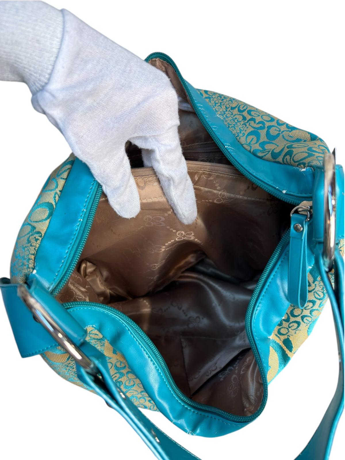 Y2K Teal Floral Jacquard Hobo Bag