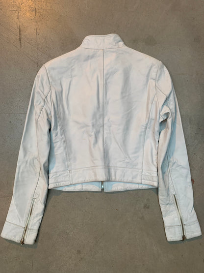 Women's Y2K White Leather Jacket with Zipper Front