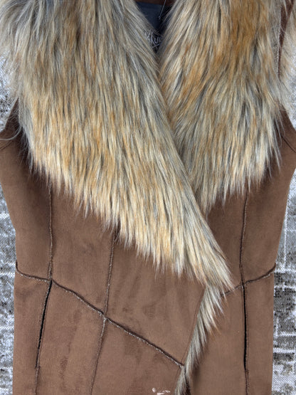 Womens Y2K Brown Faux Suede Vest