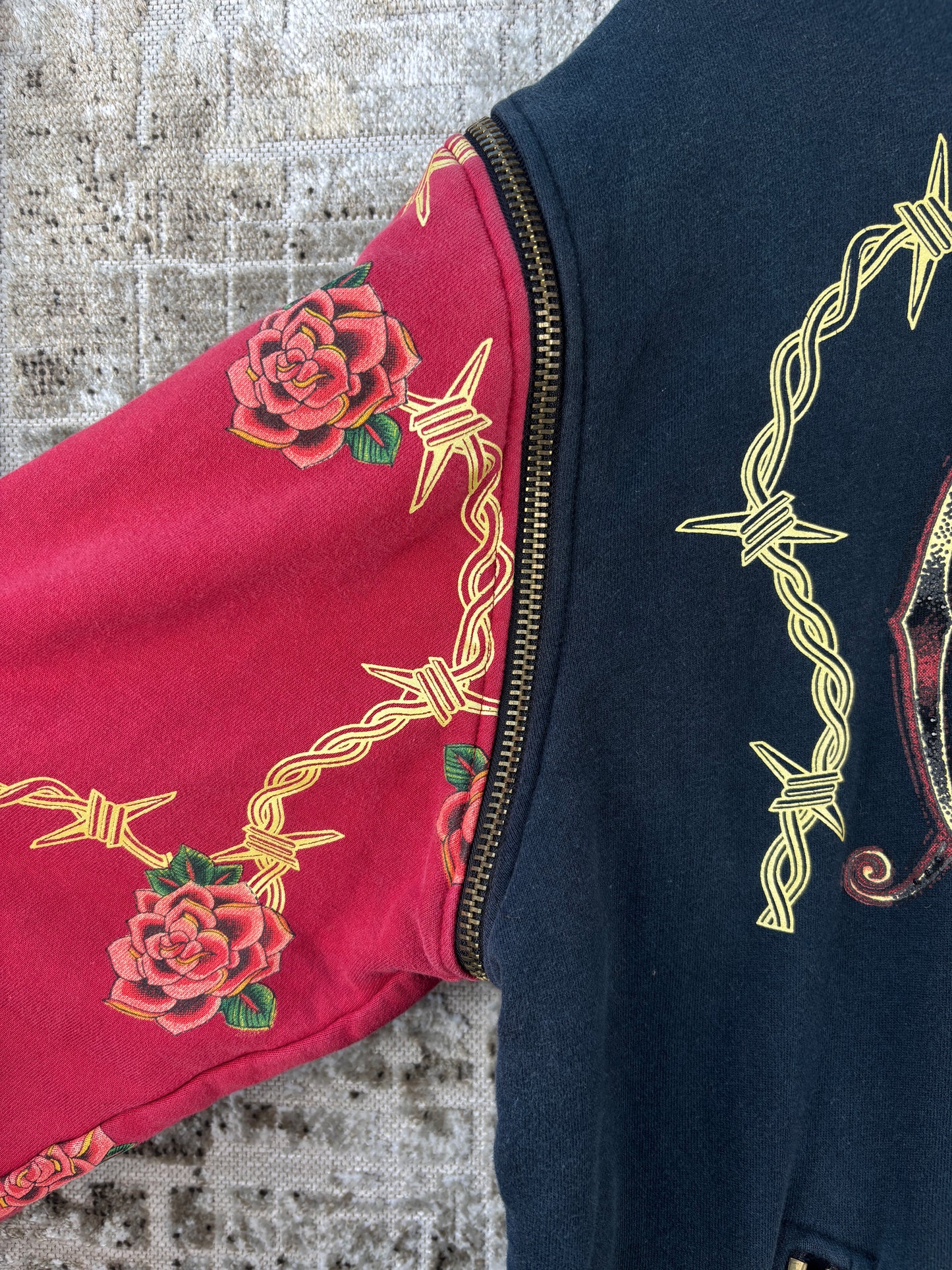 Men's Y2K Christian Audigier Black Red Zip Up Hoodie