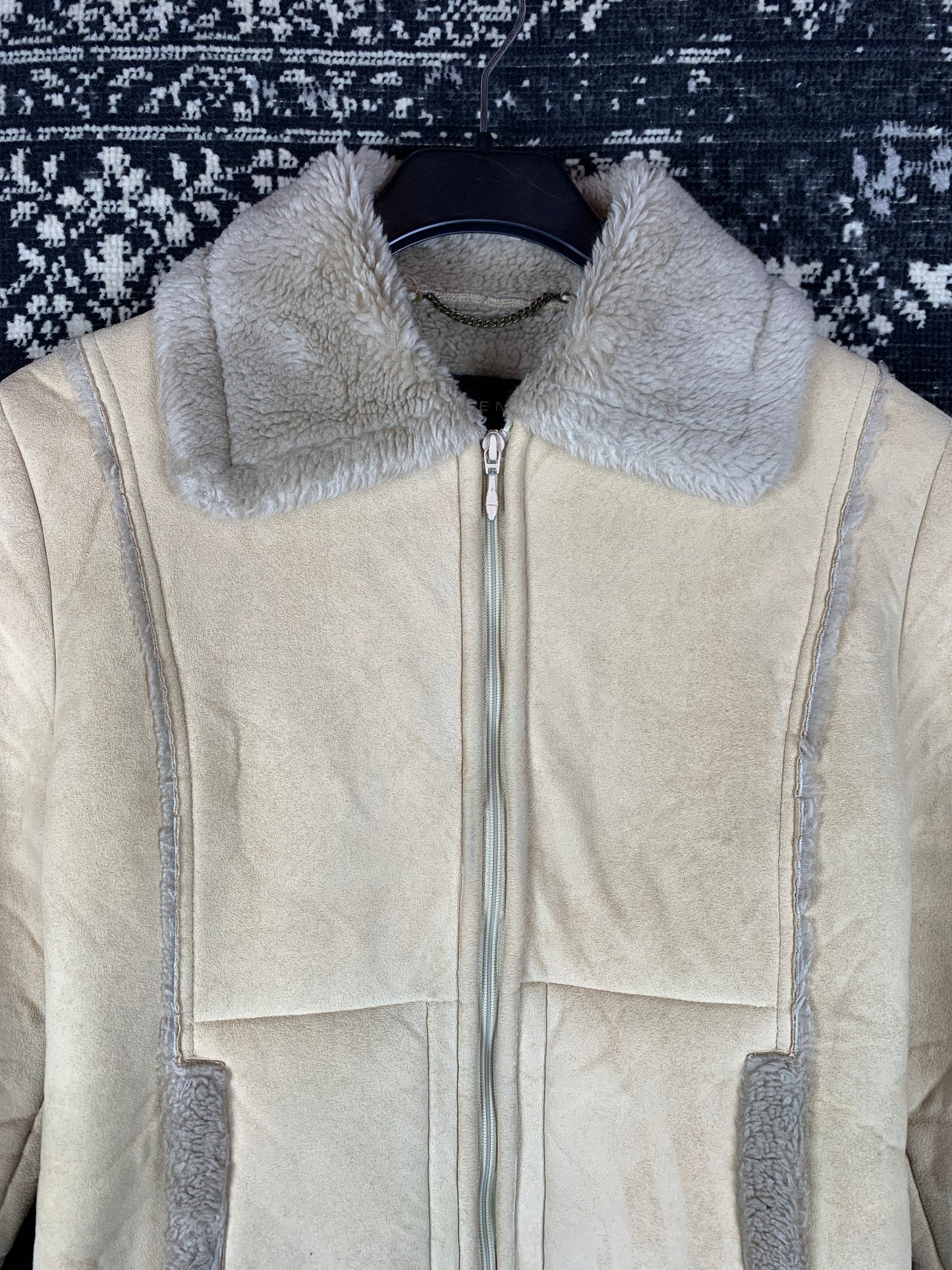 Klementi Y2K Style Beige Faux Suede Zip-Up Jacket