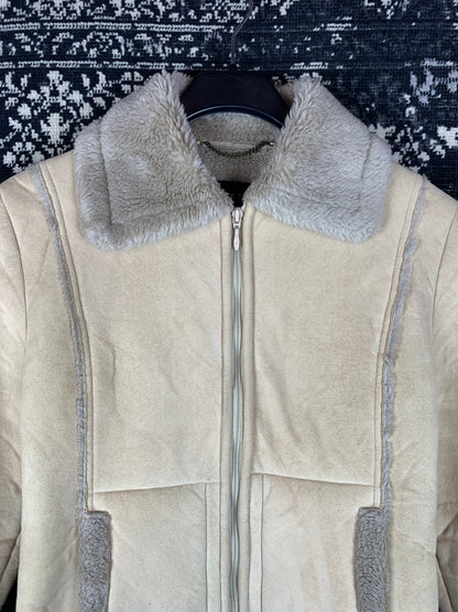 Klementi Y2K Style Beige Faux Suede Zip-Up Jacket