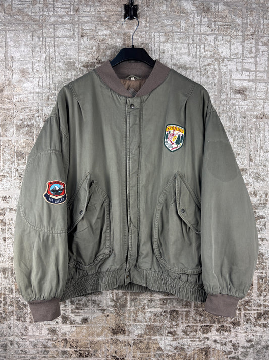 Mens Vintage Khaki Green Bomber Jacket