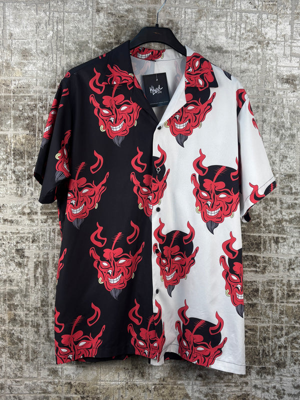 Men's Vintage Devil Graphic Button Up Shirt