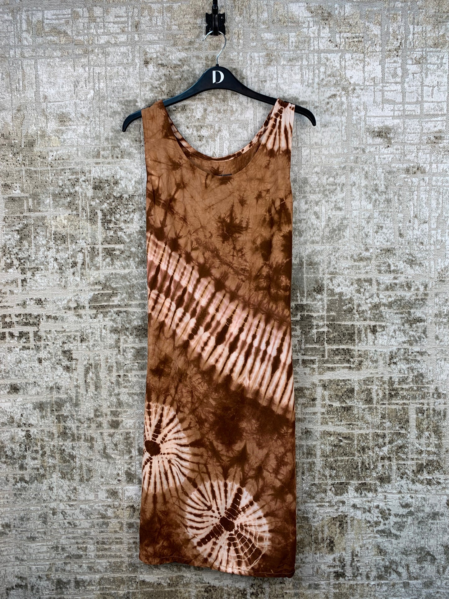Womens Vintage Brown Tie Dye Cotton Dress