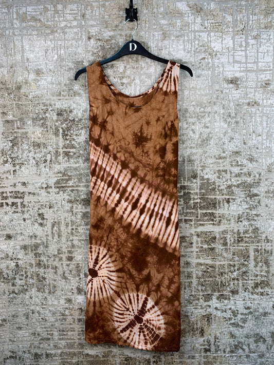 Womens Vintage Brown Tie Dye Cotton Dress
