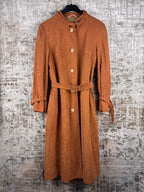 Women's Vintage Brown Long Belted Suede Coat