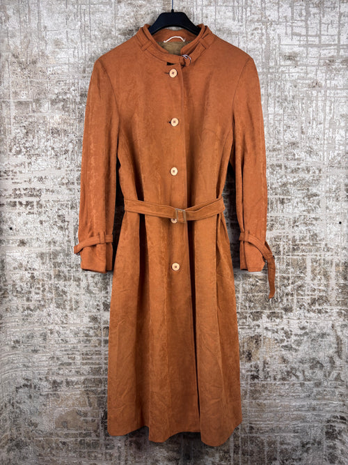 Women's Vintage Brown Long Belted Suede Coat