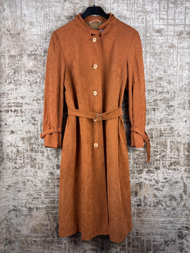 Women's Vintage Brown Long Belted Suede Coat