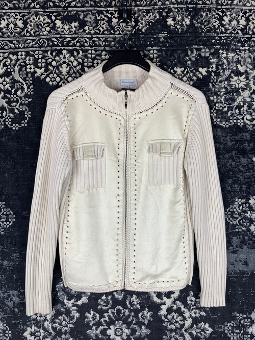 Women's Y2K Style Pierre Cavallo Off-White Ribbed Zip-Up Hoodie