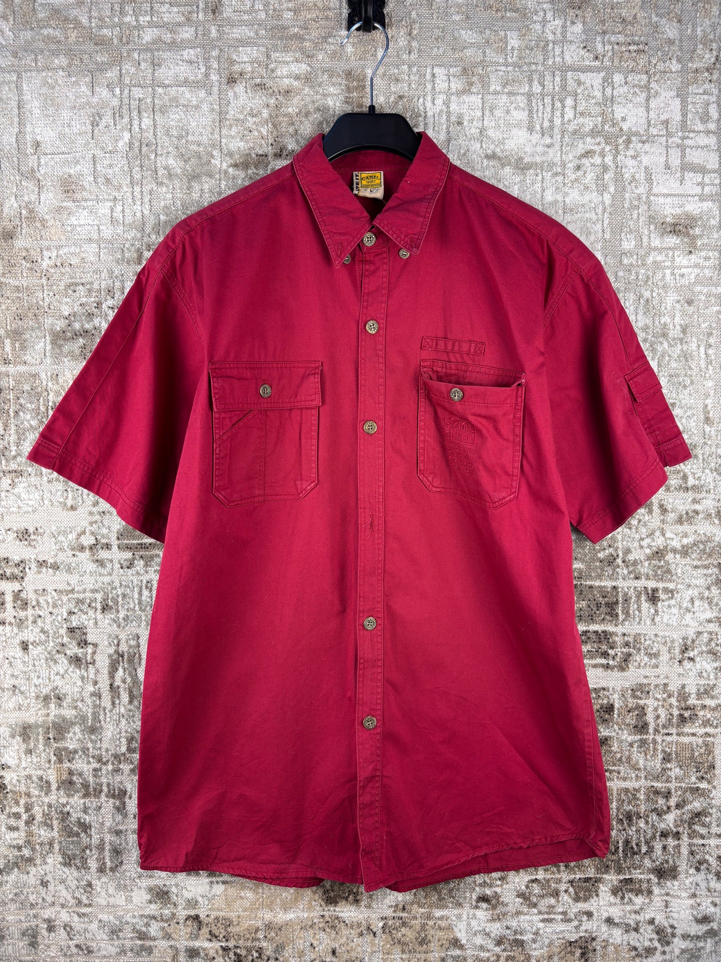 Mens Vintage Camel Sport Red Button Up Shirt