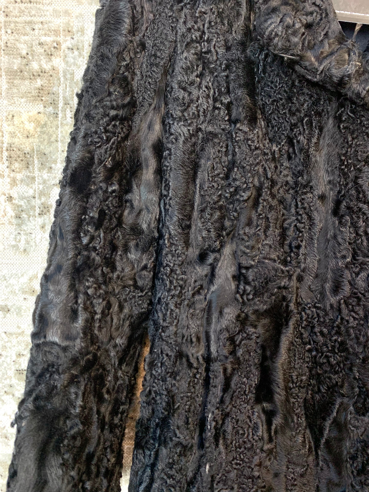Vintage Black Astrakhan Fur Longline Coat