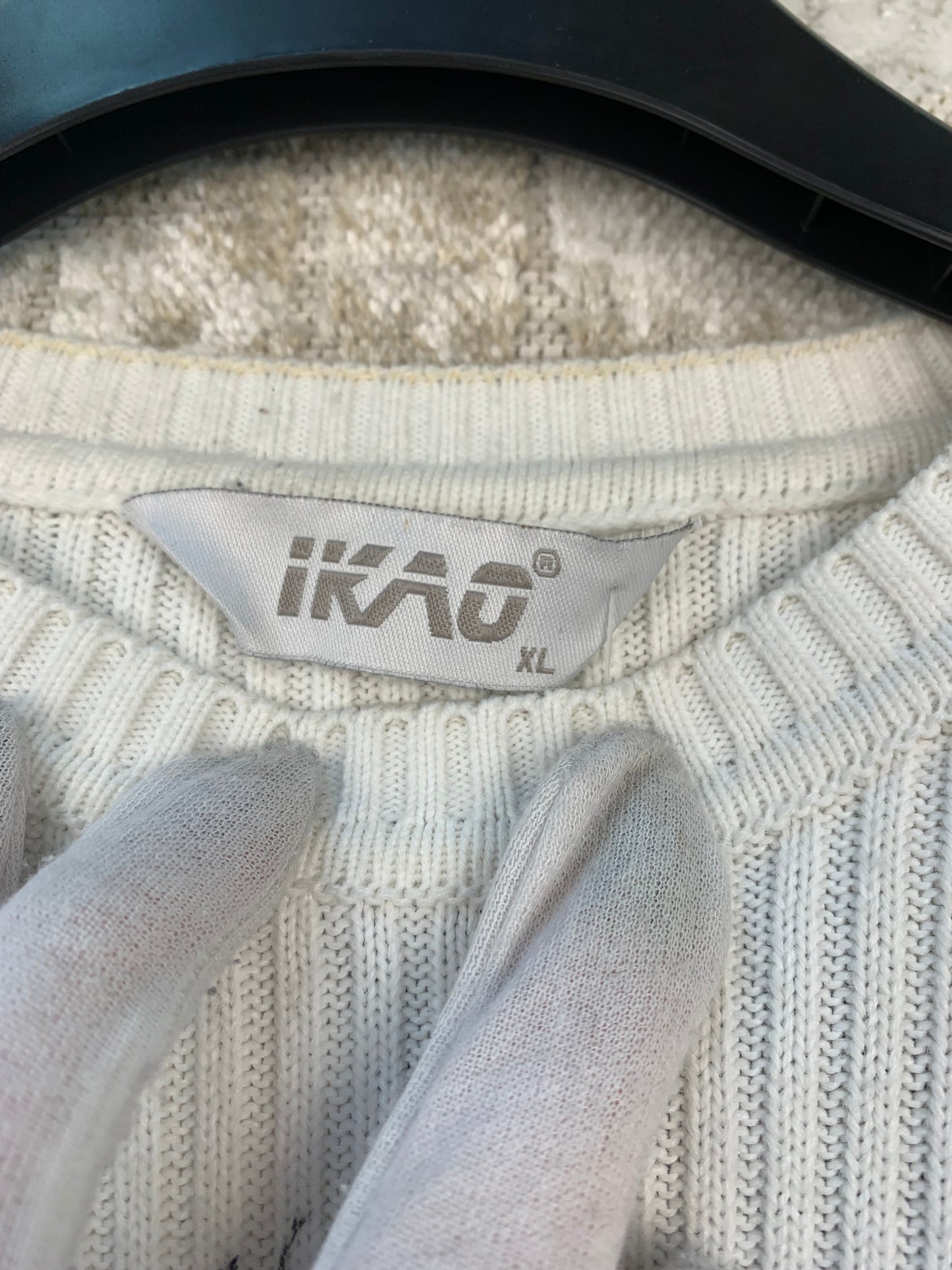 Mens Y2K White Graphic Knit Sweater