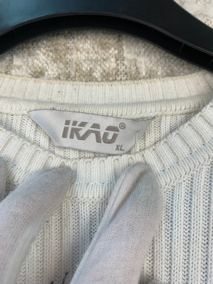 Mens Y2K White Graphic Knit Sweater