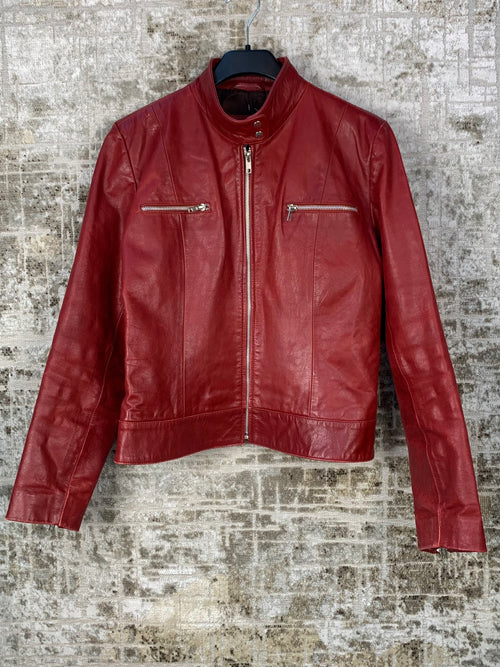 Women's Dark Red Leather Jacket