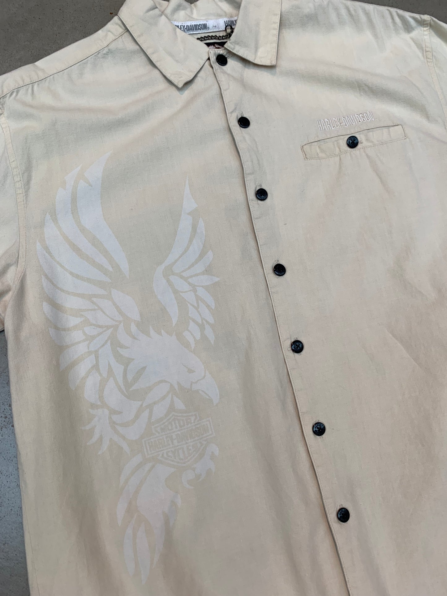 Harley-Davidson Beige Short Sleeve Button-Up Shirt